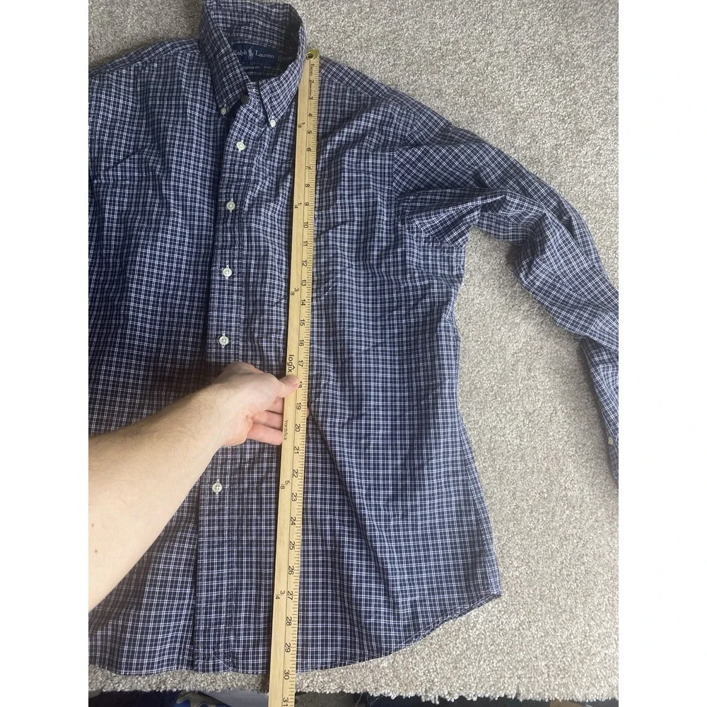 Polo Ralph Lauren Blue‎ Check Plaid Flannel Mens 17-XL Blue Pony Cotton Preppy